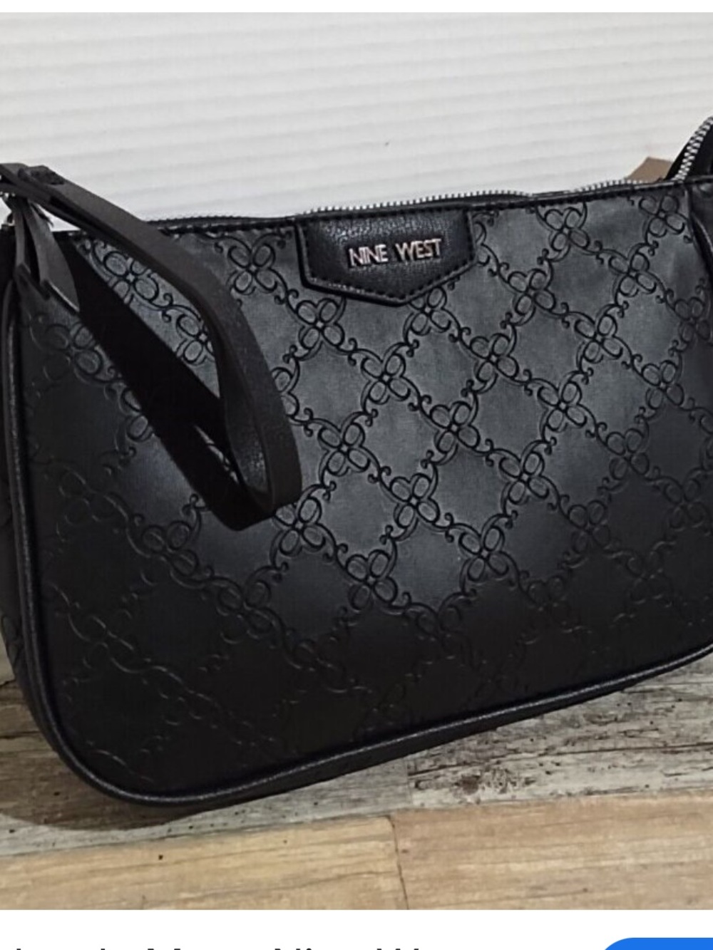 NWOT Nine West Black Embossed Leather Makeup Bag